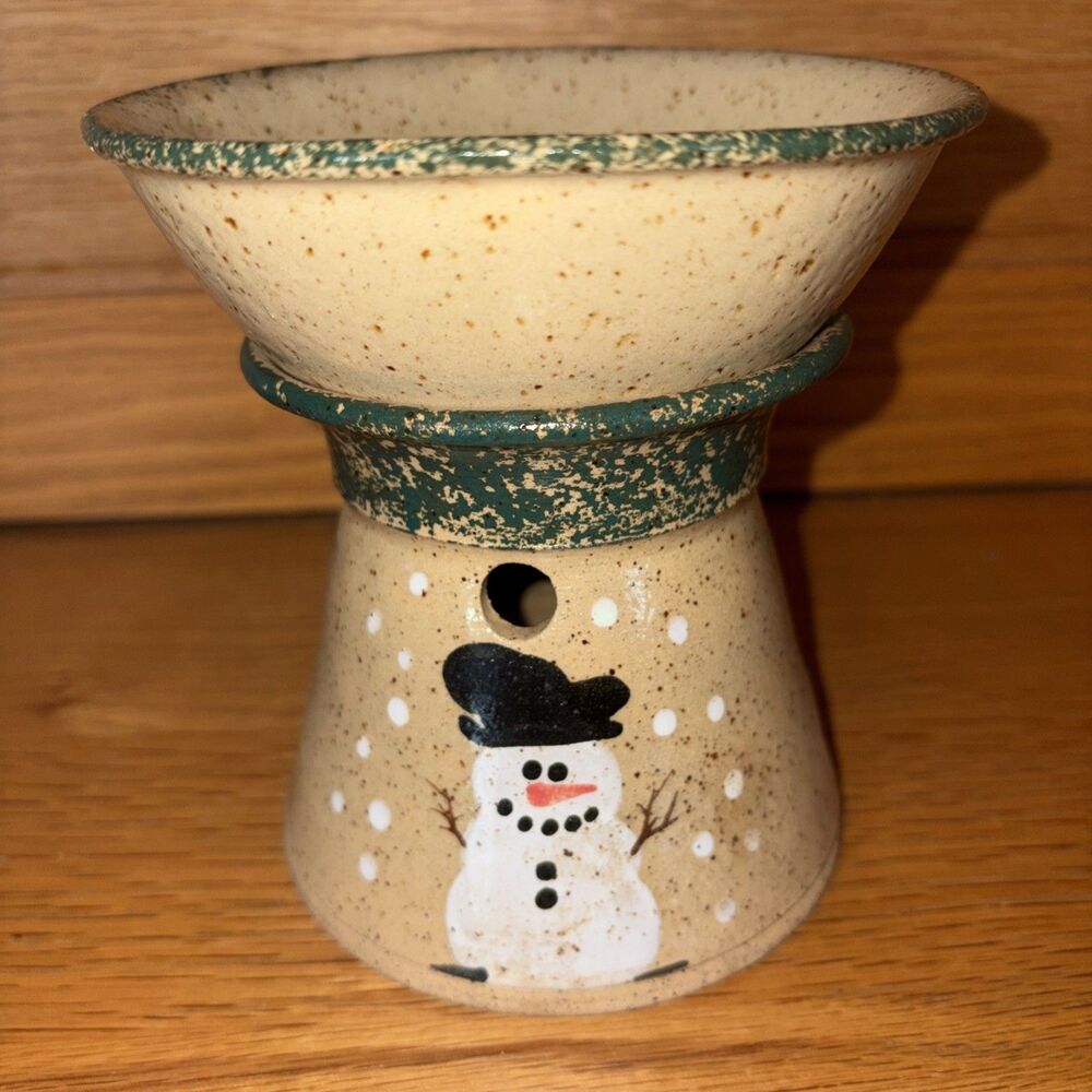 Vintage 1993 Three Rivers Pottery Snowman Tart Warmer Coshocton OH Debbie 15